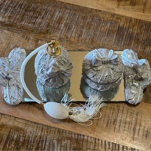 Vtg. Berger Vanity Set, Perfume Bottle/Atomizer, Mirror Tray, Powder Box, Italy